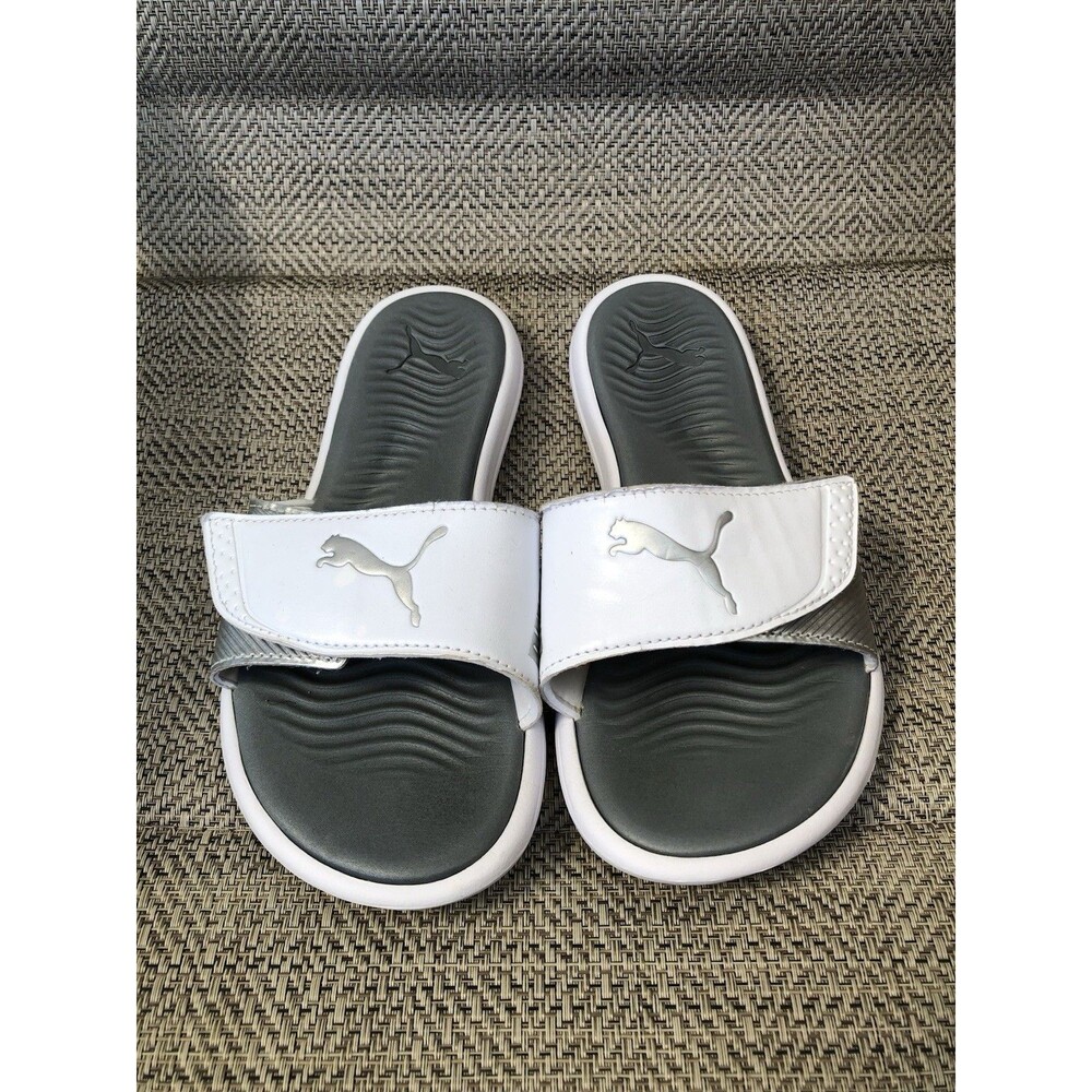 PUMA Surfcat White Grey Silver Adjustable Strap Slides Women Size 6 VSK-0218